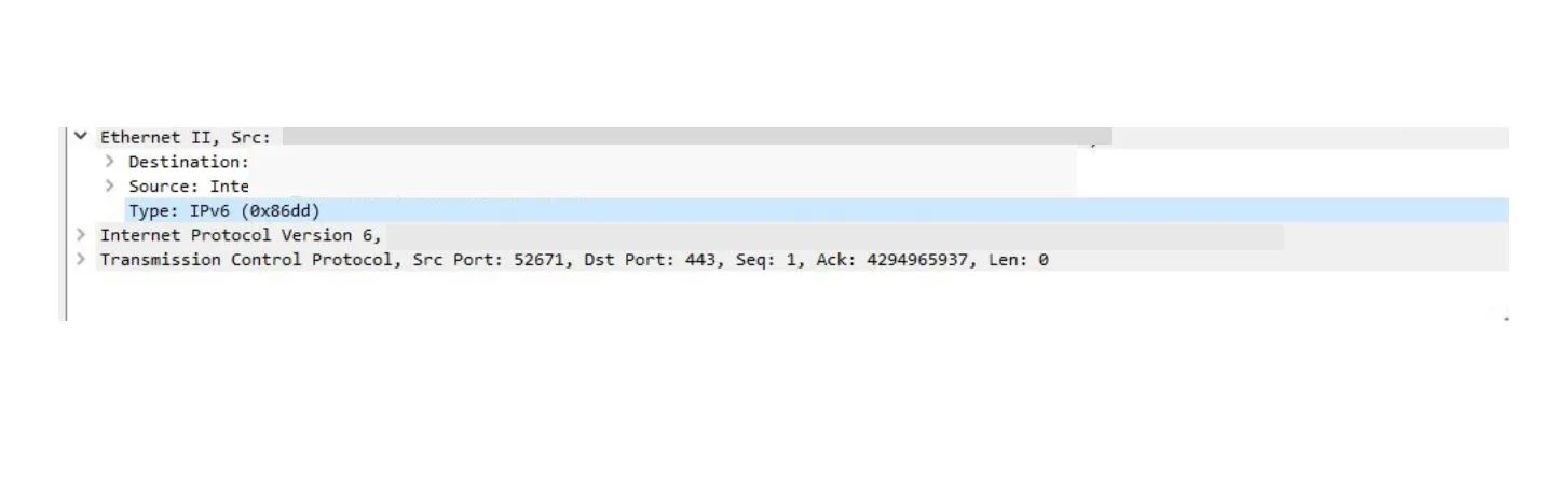 ethernet frame containing IPv6 as payload in wireshark